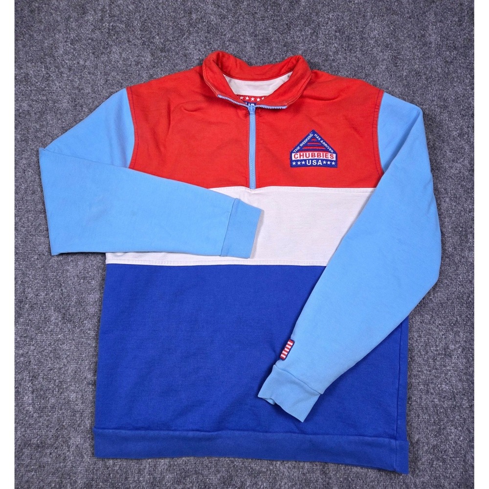 Chubbies Quarter Zip Pullover Mens Medium Red White Blue Colorblock USA Cotton